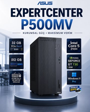 P500MV Intel Core 5 210H 32 GB DDR5 512 GB SSD Nvidia GeForce GT 730 Windows 11 Pro Masaüstü Bilgisayar P500MVCORE5GT730RNP13