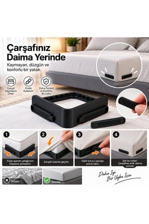 Çarşaf Sabitleyici – Lastikli Çarşaf Köşe Tutucu – Yatak Çarşaf Kaydırmaz Aparat - Çarşaf Nevresim Düzenleyici Görünmez Çarşaf Kilidi