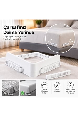 Çarşaf Sabitleyici – Lastikli Çarşaf Köşe Tutucu – Yatak Çarşaf Kaydırmaz Aparat - Çarşaf Nevresim Düzenleyici Görünmez Çarşaf Kilidi - Beyaz