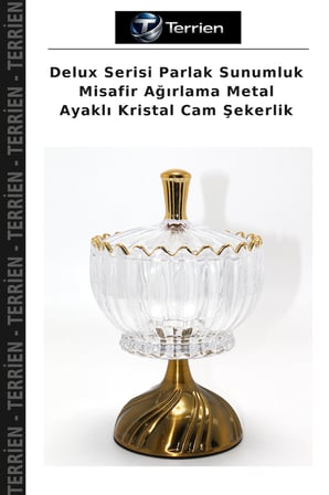 Delux Serisi Parlak Sunumluk Misafir Ağırlama Metal Ayaklı Kristal Cam Şekerlik