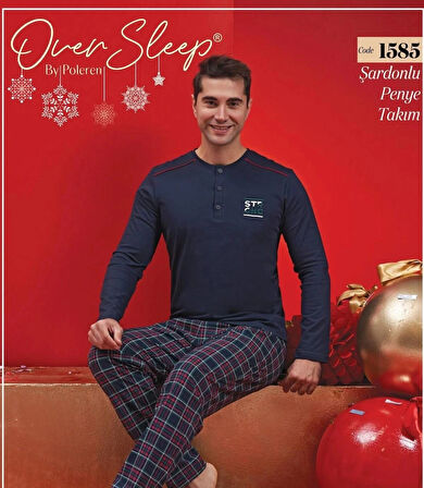 Over Sleep by Poleren Over Sleep Erkek Poleren Lacıvert Pijama Takım