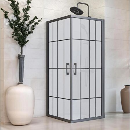 Durul Duşakabin Kare Komple Buzlu Siyah Çizgi 5mm H:190