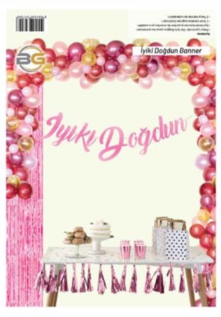 Özel Üretim KALİGRAFİ İYİKİ DOĞDUN PEMBE BANNER Dekoratif Doğum Günü Mekan Süsü