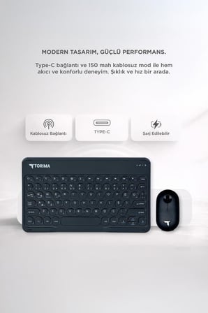 Premium Bluetooth Kablosuz Klavye Mouse Seti TMK08 Siyah Teknoloji Günlük Set Ofis Düzeni