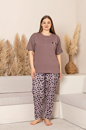 Nisanca %100 Pamuk  Büyük Beden Kısa Kol Kadın Pijama Takımı