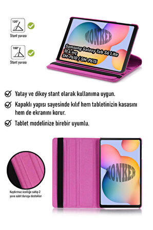 Monker Samsung Galaxy Tab S6 Lite P610 Uyumlu Pembe 10.4 inç Tablet Kılıfı Dönebilen Standlı Suni Deri