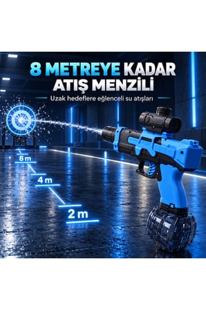 Elektrikli Ateş Efektli Uzun Menzilli Şarjlı Su Tabancası Otomatik Sürekli Atışlı Işıklı Büyük Su Hazneli Yaz Oyuncağı