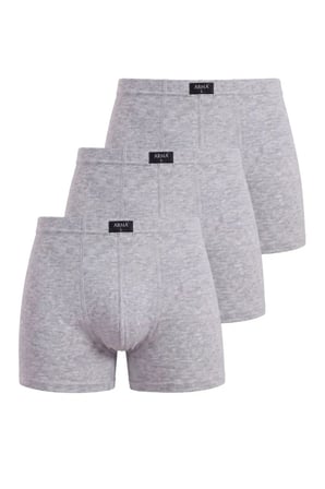 Premium Esnek Sezonsuz Gri Erkek Boxer Düz 3'lü Paket Pamuklu Likralı