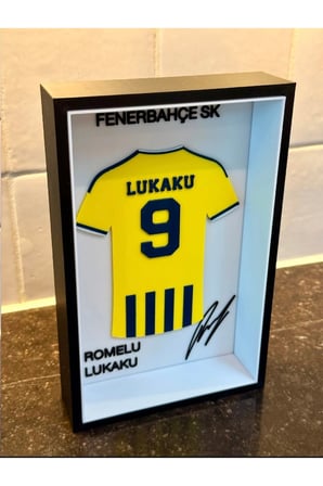 Fenerbahçe Romelu Lukaku 9 3D Kabartmalı Çerçeveli Forma Tablo - Taraftar Hediyelik Masa Ve Duvar Dekoru