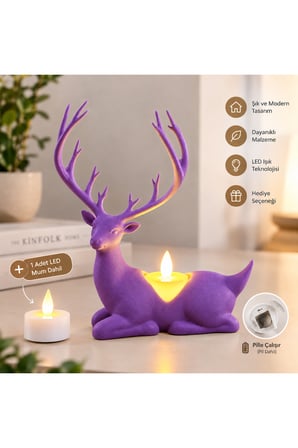 Geyik Biblo Mumluk – LED Tealight Mumlu Dekoratif Masa ve Ev Süsü, 18 cm - Yeşil