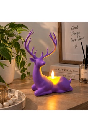 Geyik Biblo Mumluk – LED Tealight Mumlu Dekoratif Masa ve Ev Süsü, 18 cm - Yeşil