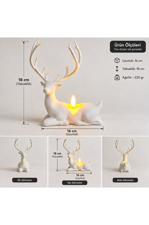 Geyik Biblo Mumluk – LED Tealight Mumlu Dekoratif Masa ve Ev Süsü, 18 cm - Sarı