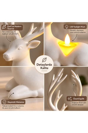 Geyik Biblo Mumluk – LED Tealight Mumlu Dekoratif Masa ve Ev Süsü, 18 cm - Sarı