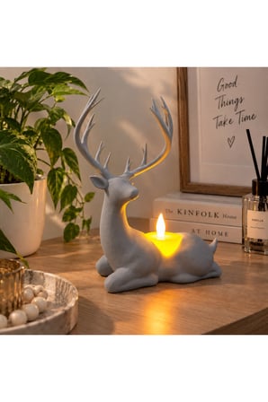 Geyik Biblo Mumluk – LED Tealight Mumlu Dekoratif Masa ve Ev Süsü, 18 cm - Mavi