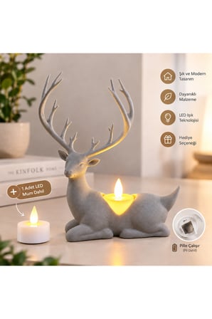 Geyik Biblo Mumluk – LED Tealight Mumlu Dekoratif Masa ve Ev Süsü, 18 cm - Mavi