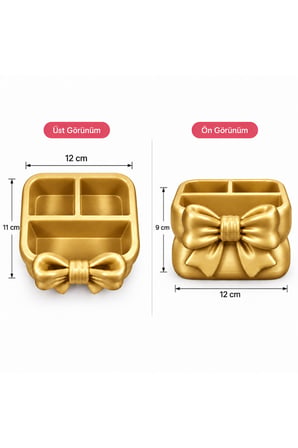Fiyonk Makyaj Organizeri 3 Bölmeli – Kozmetik, Takı ve Aksesuar Düzenleyici - Gold