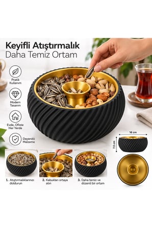Çekirdek ve Kuruyemiş Kasesi 2 Bölmeli – Kabuk Atık Hazneli, Çerez Servis ve Atıştırmalık Kasesi