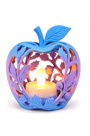 Elma Figürlü Dekoratif Mumluk – Yaprak Desenli Tealight Mumluk, Dekoratif LED Mum Hediyeli