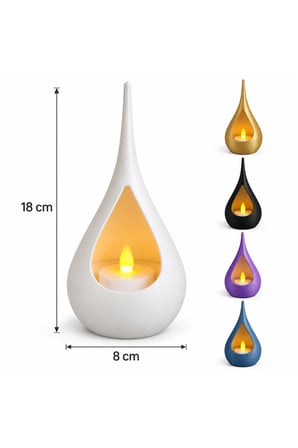 2’li Dekoratif Mumluk Seti – Modern Teardrop Tasarım, 2 Adet LED Mum Hediyeli, Şık Ev Dekorasyonu - Sarı