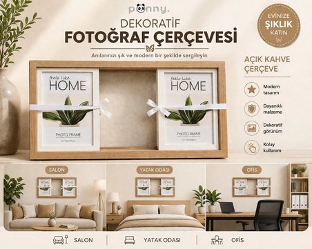 Pionny 3 Fotoğraflı Büyük Boy Sürgülü Dekoratif Ahşap Çerçeve 13x18 cm – Açık Kahve Meşe