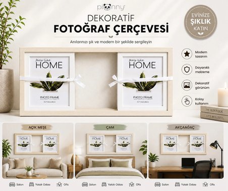 Pionny 3 Fotoğraflı Büyük Boy Sürgülü Dekoratif Ahşap Çerçeve 13x18 cm – Açık Kahve Çam