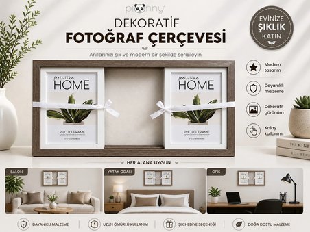 Pionny 3 Fotoğraflı Büyük Boy Sürgülü Dekoratif Ahşap Çerçeve 13x18 cm – Koyu Kahve