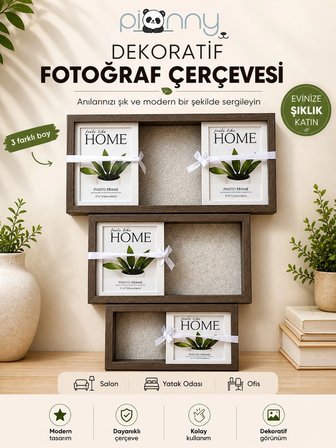 Pionny 3 Fotoğraflı Büyük Boy Sürgülü Dekoratif Ahşap Çerçeve 13x18 cm – Koyu Kahve