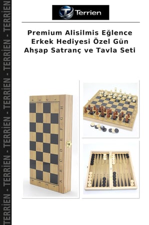 Premium Alisilmis Eğlence Erkek Hediyesi Özel Gün Ahşap Satranç ve Tavla Seti
