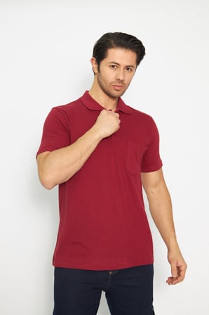 T-shirt Polo Yaka Kısakol %100 Pamuk Cepli Bordo