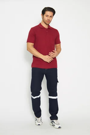 T-shirt Polo Yaka Kısakol %100 Pamuk Cepli Bordo
