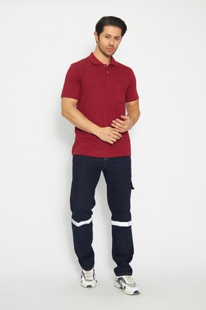T-shirt Polo Yaka Kısakol %100 Pamuk Cepli Bordo