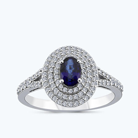Pırlanta Safir Oval Yüzük