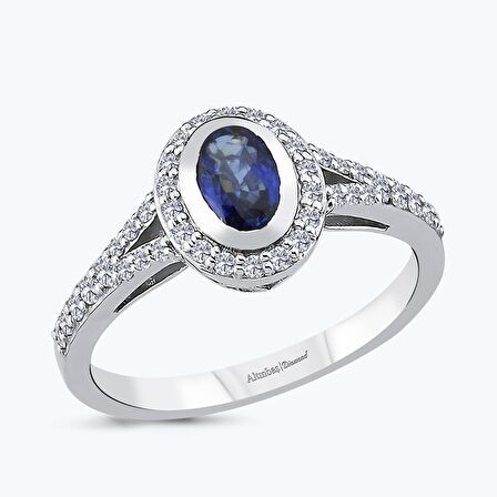Pırlanta Safir Oval Yüzük