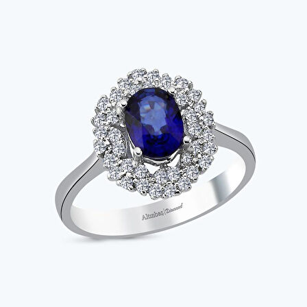 Pırlanta Safir Oval Yüzük