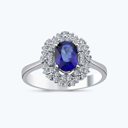 Pırlanta Safir Oval Yüzük