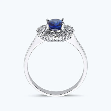 Pırlanta Safir Oval Yüzük