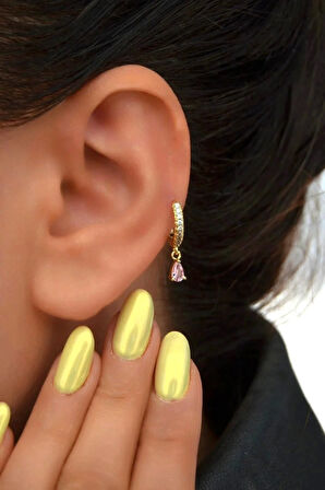 8 mm Pembe Su Damlası Charm Halka Piercing – Gold & Gümüş | Helix, Kıkırdak, Lob Uyumlu
