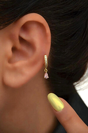 8 mm Pembe Su Damlası Charm Halka Piercing – Gold & Gümüş | Helix, Kıkırdak, Lob Uyumlu
