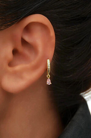 8 mm Pembe Su Damlası Charm Halka Piercing – Gold & Gümüş | Helix, Kıkırdak, Lob Uyumlu