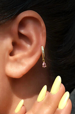 8 mm Pembe Su Damlası Charm Halka Piercing – Gold & Gümüş | Helix, Kıkırdak, Lob Uyumlu