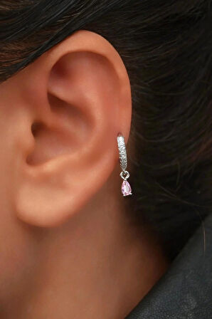 8 mm Pembe Su Damlası Charm Halka Piercing – Gold & Gümüş | Helix, Kıkırdak, Lob Uyumlu