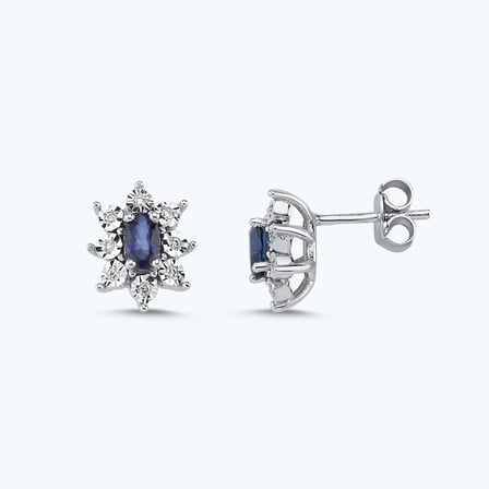 Pırlanta Safir Oval Küpe