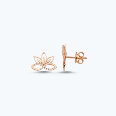 Pırlanta Lotus Çiçeği Küpe