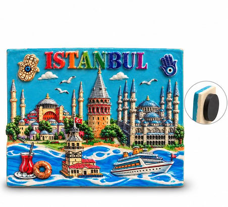 Delux Serisi Hatıra Objesi Masa Süsü Dekor Aksesuar İstanbul Temalı Polyester Magnet