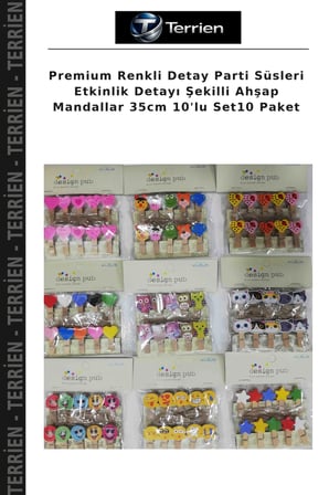 Premium Renkli Detay Parti Süsleri Etkinlik Detayı Şekilli Ahşap Mandallar 35cm 10'lu Set10 Paket