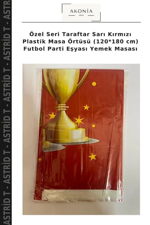 Özel Seri Taraftar Sarı Kırmızı Plastik Masa Örtüsü (120*180 cm) Futbol Parti Eşyası Yemek Masası