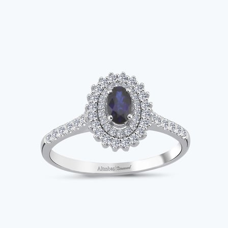 Pırlanta Safir Oval Yüzük