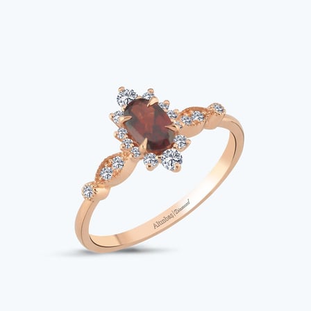 Pırlanta Garnet Taşlı Oval Yüzük