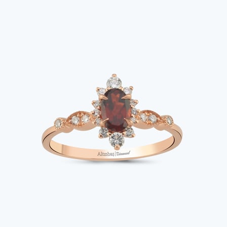 Pırlanta Garnet Taşlı Oval Yüzük