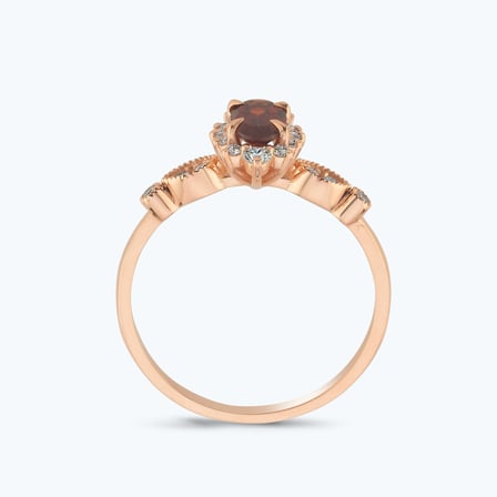 Pırlanta Garnet Taşlı Oval Yüzük